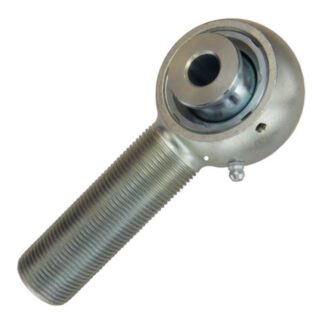 A silver ball bearing with a metal rod end.